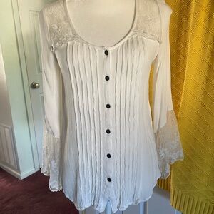 American Eagle Outfitters Lace and Gauze Button Down Blouse- Sz Small